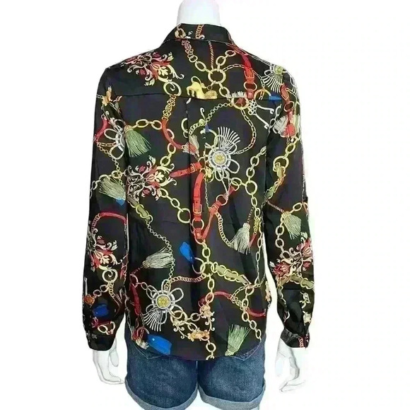 Haute Monde Chain Print Button Down Blouse Size Medium - Picture 9 of 10